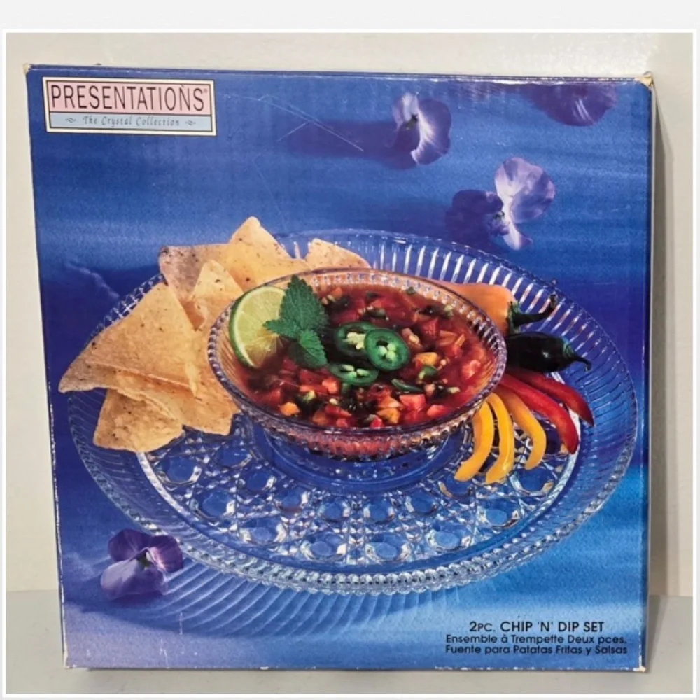 VTG Indiana Glass Presentations Crystal Chip & Dip 2 Piece Set 5451 Original Box